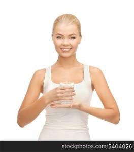 picture of young smiling woman with glass of water