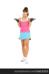 picture of young sporty woman with light dumbbells