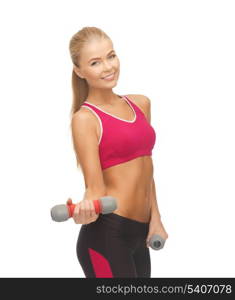 picture of young sporty woman with light dumbbells