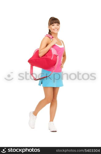 picture of young sporty woman with sports bag