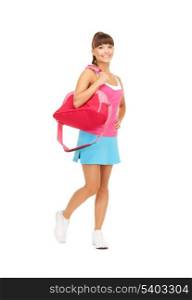 picture of young sporty woman with sports bag