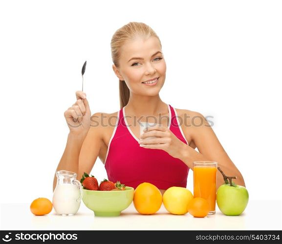 picture of young woman eating healthy breakfast