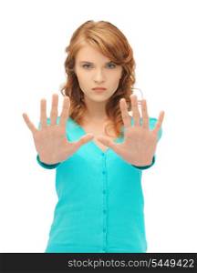picture of young woman making stop gesture
