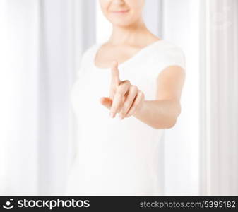 picture of young woman showing finger up