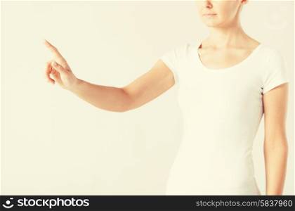 picture of young woman showing finger up