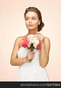 picture of young woman with bouquet of flowers