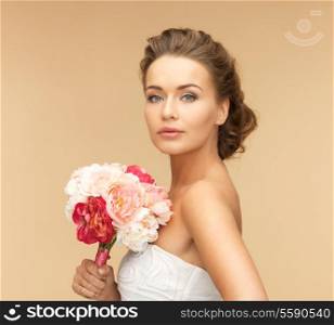 picture of young woman with bouquet of flowers