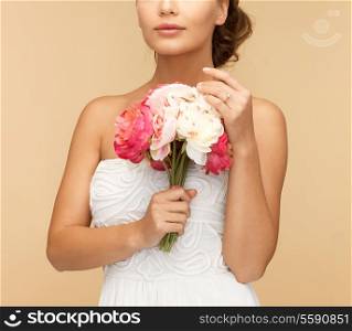 picture of young woman with bouquet of flowers