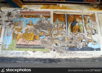 Picture on the wall of monastery Wewurukannala Vihara, Sri Lank