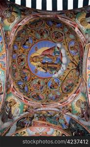 Pictures on the ceiling in church, Rila monastery, Bulgaria