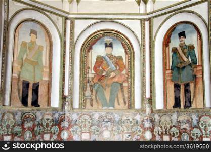 Pictures on the wall of Borodjerdi Mansion in Kashan, Iran