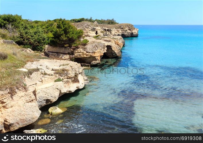 Picturesque Adriatic sea coast Archaeological Area of Roca Vecchia, Salento, Puglia, Italy