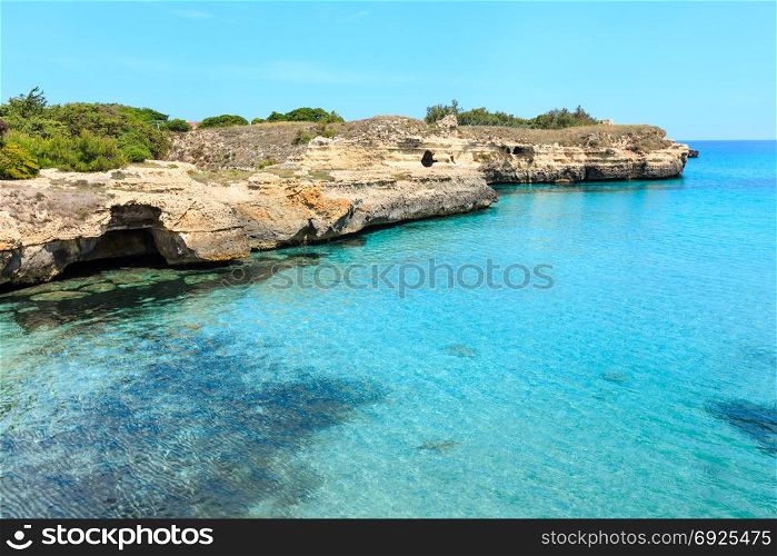 Picturesque Adriatic sea coast Archaeological Area of Roca Vecchia, Salento, Puglia, Italy