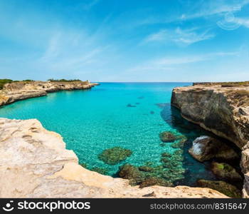 Picturesque Adriatic sea coast Archaeological Area of Roca Vecchia, Salento, Puglia, Italy