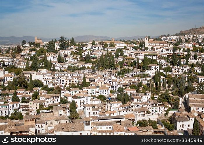 Picturesque Albaycin quarter viewed from the Alhambra in Granada, Spain.