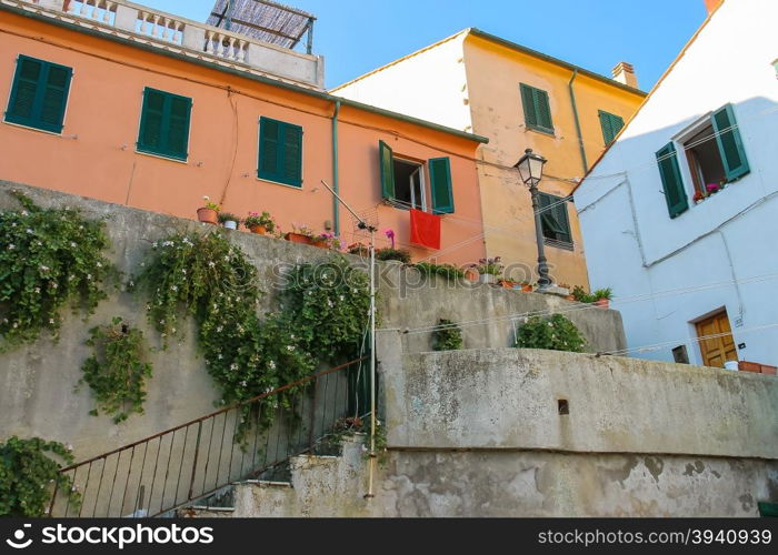 Picturesque buildings in the tourist centre of Marciana Marina on Elba Island, Italy