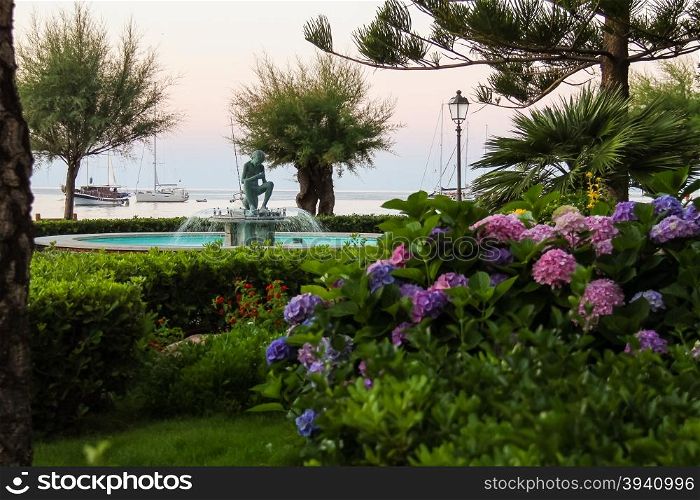 Picturesque fountain in the tourist centre of Marciana Marina on Elba Island, Italy