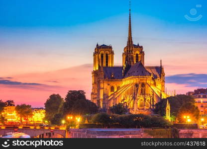 Picturesque grandiose sunset over Cathedral of Notre Dame de Paris, France. Cathedral of Notre Dame de Paris at sunset, France