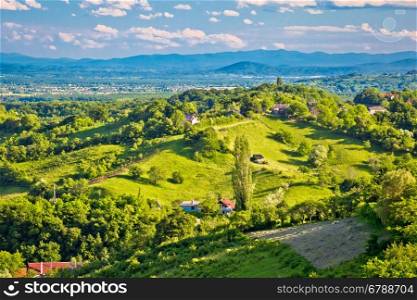 Picturesque green hills of Plesivica view, northern Croatia