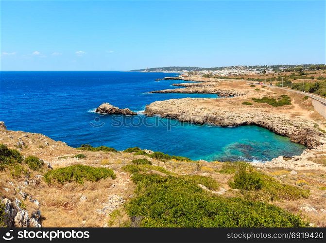Picturesque Ionian sea coast near Montagna Spaccata rock, Santa Maria Al Bagno, Gallipoli, Salento, Puglia, Italy.
