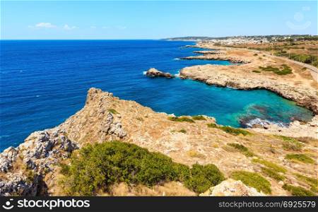 Picturesque Ionian sea coast near Montagna Spaccata rock, Santa Maria Al Bagno, Gallipoli, Salento, Puglia, Italy.