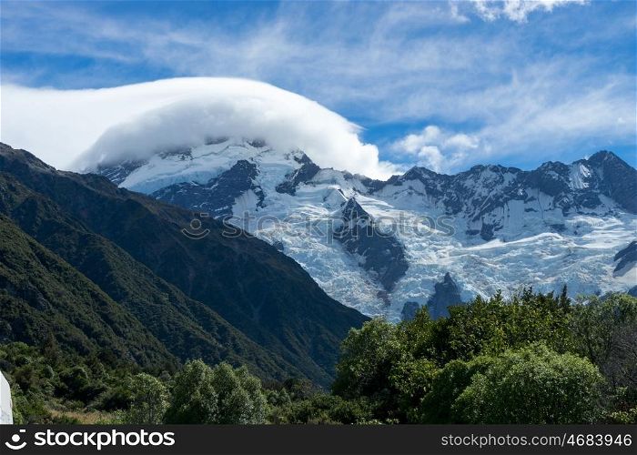 Picturesque landscape. Natural landscape of New Zealand alps and glaciers
