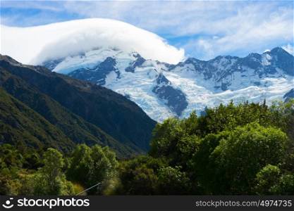 Picturesque landscape. Natural landscape of New Zealand alps and glaciers