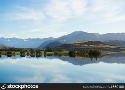 Picturesque landscape. Natural landscape of New Zealand alps and lake