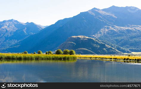 Picturesque landscape. Natural landscape of New Zealand alps and lake