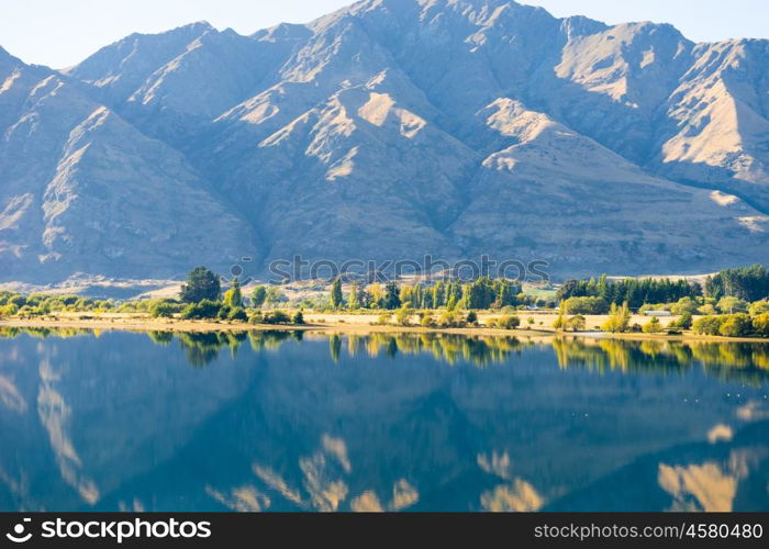 Picturesque landscape. Natural landscape of New Zealand alps and lake