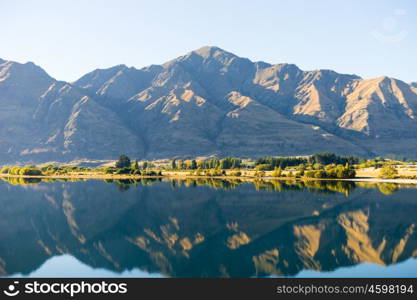 Picturesque landscape. Natural landscape of New Zealand alps and lake