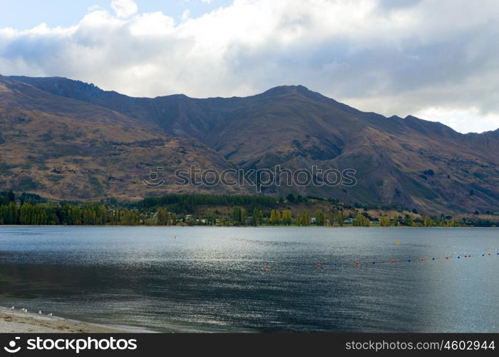 Picturesque landscape. Natural landscape of New Zealand alps and lake