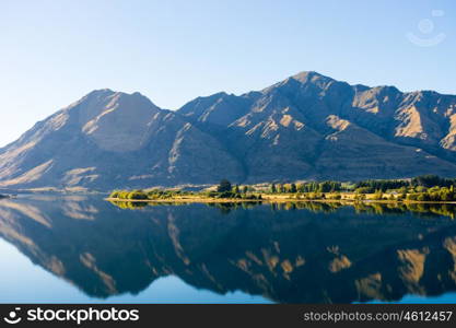 Picturesque landscape. Natural landscape of New Zealand alps and lake