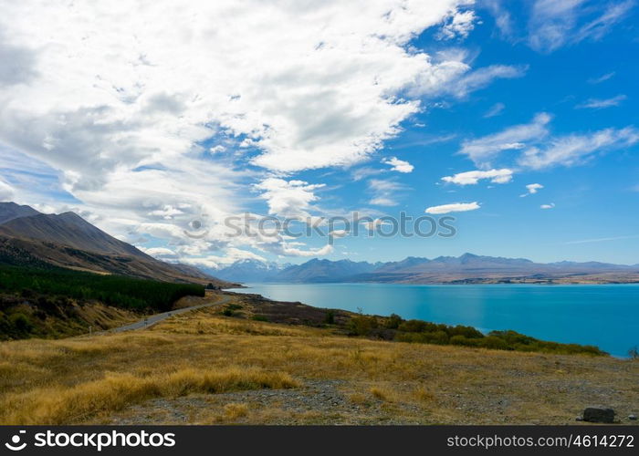 Picturesque landscape. Natural landscape of New Zealand alps and lake