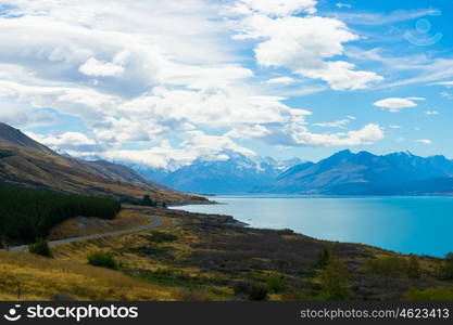 Picturesque landscape. Natural landscape of New Zealand alps and lake