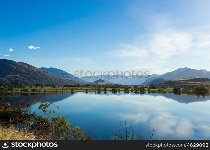 Picturesque landscape. Natural landscape of New Zealand alps and lake