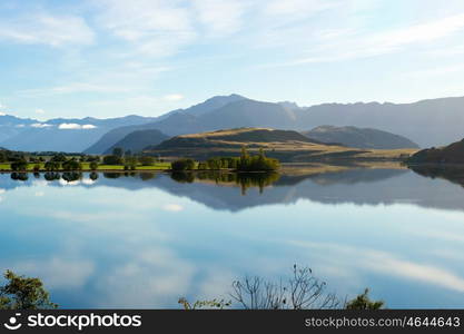 Picturesque landscape. Natural landscape of New Zealand alps and lake