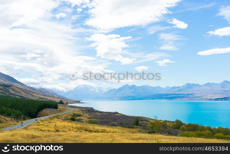 Picturesque landscape. Natural landscape of New Zealand alps and lake