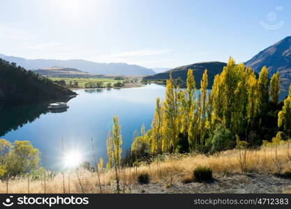 Picturesque landscape. Natural landscape of New Zealand alps and lake