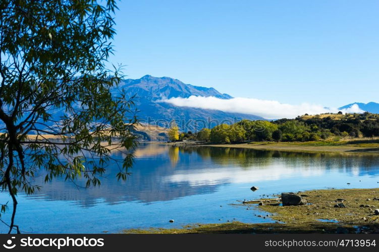 Picturesque landscape. Natural landscape of New Zealand alps and lake