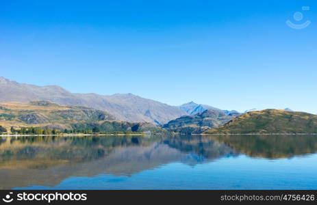 Picturesque landscape. Natural landscape of New Zealand alps and lake