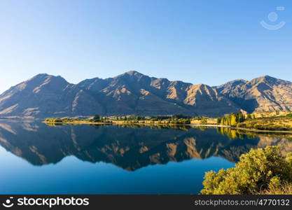 Picturesque landscape. Natural landscape of New Zealand alps and lake