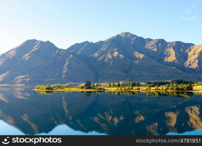 Picturesque landscape. Natural landscape of New Zealand alps and lake