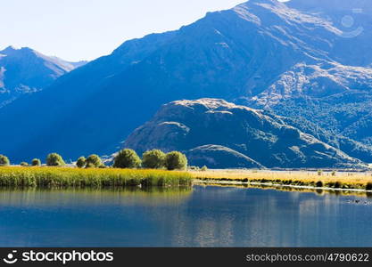 Picturesque landscape. Natural landscape of New Zealand alps and lake