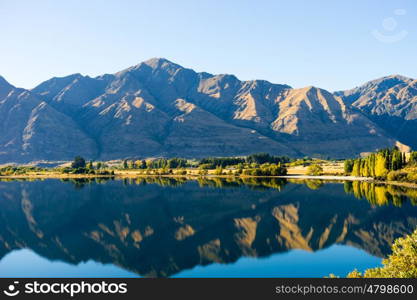 Picturesque landscape. Natural landscape of New Zealand alps and lake