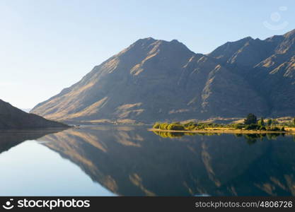 Picturesque landscape. Natural landscape of New Zealand alps and lake