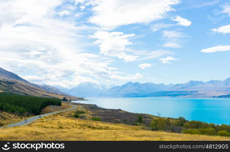 Picturesque landscape. Natural landscape of New Zealand alps and lake