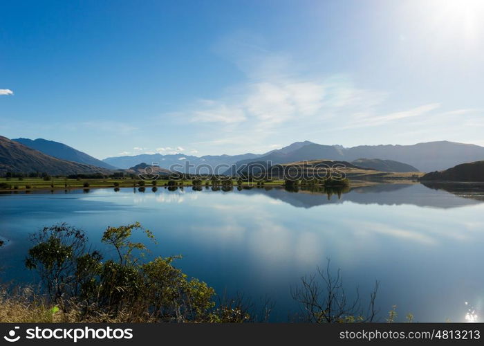 Picturesque landscape. Natural landscape of New Zealand alps and lake