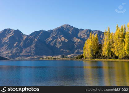 Picturesque landscape. Natural landscape of New Zealand alps and lake