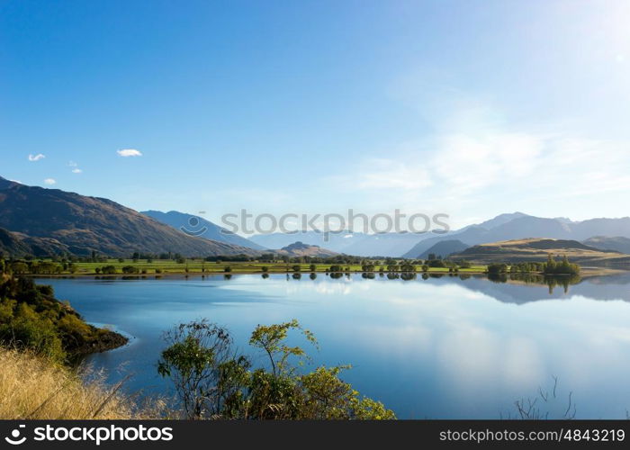 Picturesque landscape. Natural landscape of New Zealand alps and lake